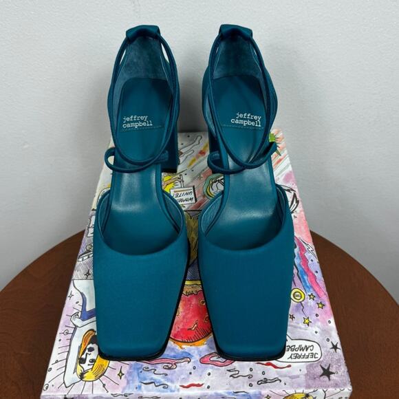 Jeffrey Campbell Popular Square-Toe Heel Pump Dark Blue Neoprene Women's Size 6 - Picture 1 of 7